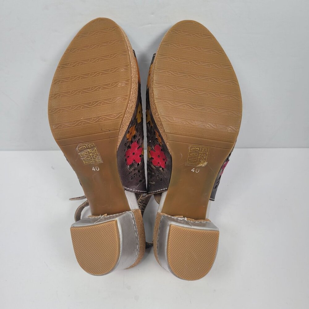 L'Artiste Spring Step Floral Cut-Out Leather Heeled Sandals US Size 9 EU 40 - Picture 7 of 8